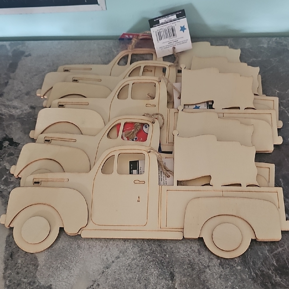 Set of 5 Unfinished Wood Truck Cutouts DIY Craft Blanks 7" Spring Decor